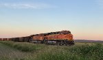 Trailing DPUs BNSF 7126/7712 E/B through the 104th Street"crossing on an empty coal train from Robert's Bank.